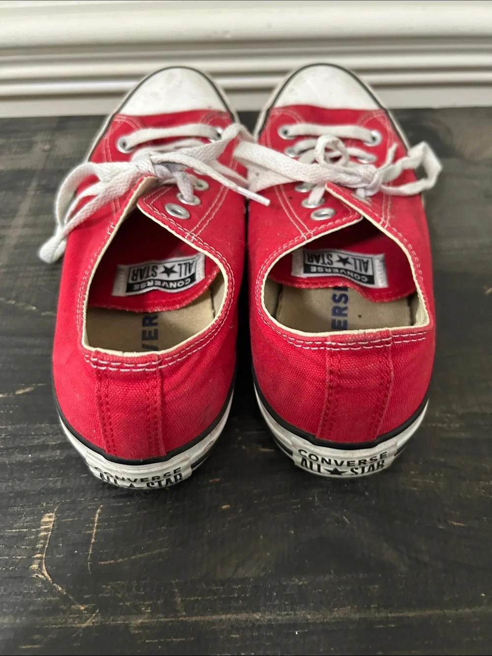 Red Low-Top Canvas Sneakers with White Laces